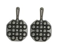 Beatifufu 2 Pezzi Stampo Takoyaki in Ghisa Antiaderente Resistente Temperature con Manici Ergonomici per Polpette e Lumache Teglia da Forno Durevole per Cucina Domestica e Ristoranti