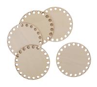 Beatifufu Base per Cestino Uncinetto in Legno Rotonda 5 Pezzi | Fori Grandi e Regolari, Superficie Liscia Grezza, per Atelier e Lavori di Maglia, Beige Naturale