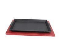 Beatifufu Piastra Barbecue Ghisa Antiruggine per Induzione Padella Antiaderente per Steak e Verdure Teglia Rettangolare con Base Legno Facile da Pulire e Resistente Alle Macchie