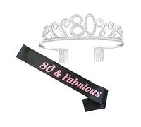 Beatifufu Set Decorazione Compleanno 80 Numero Pettine Cristallo Fascia Festa Strass Cintura Unica Taglia Regalare Regina