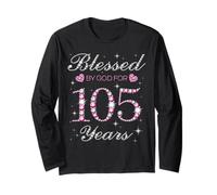 Beato da Dio per 105 Anni 105 ° Compleanno Festa B-Day Maglia a Manica