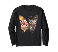 Beato da Dio per 85 Anni Farfalla Fiore 85° Compleanno Maglia a Manica
