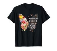 Beato da Dio per 99 anni farfalla fiore 99° compleanno Maglietta