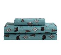 Beatrice Home Fashions Cozy Cabin - Set di lenzuola in microfibra con tasche profonde, 3 pezzi, stile rustico, patchwork, cervi, orsetti selvaggi