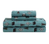 Beatrice Home Fashions Cozy Cabin - Set di lenzuola in microfibra con tasche profonde, 4 pezzi, stile rustico, patchwork, cervi, orsetti selvaggi