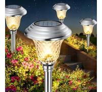 BEAU JARDIN 4 Pezzi Lampade da Giardino LED Torce Solari Luci da Giardino in Acciaio Inox Luce Bianca Calda Riflettori Impermeabili Per Illuminazione Faretti Solari da Esterno Prato Cortile