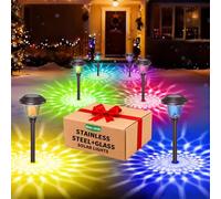 BEAU JARDIN Confezione da 8 luci solari con 7 passaggi di colore per esterni da giardino in vetro Acciaio inossidabile Impermeabile Accensione/spegnimento automatico Luce del paesaggio