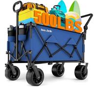 BEAU JARDIN XXL Carrello da Trasporto Pieghevole 300L 250KG per Giardino, Spiaggia e Campeggio con 4 Ruote Tutti i Terreni, Telaio in Acciaio, Tela Impermeabile 600D, Blu