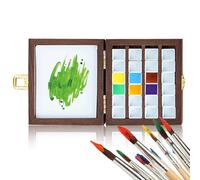 BeauFairy Tavolozza da Viaggio in Legno, 24 Griglie, Tavolozza Portatile ad Acquerello, Tavolozza per Schizzi in Legno, Tavolozza Pittura per Pittura ad Acquerello, Pittura Acrilica, 011