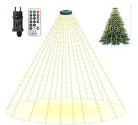 BeauFIvv Luces para Árbol de Navidad 400 LED con Anillo, 2m x 16 Cuerdas - 8 Modos, Temporizador y Función Memoria - IP65 Impermeable para Interior y Exterior - Blanco Cálido