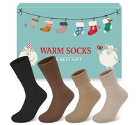 Beaulov 4 paia di calzini da donna invernali in lana merino, calzini termici Turn Over Cuff novità calzini in lana spessa calzini per donna regalo, nero + scuro + chiaro + kaki, Taglia unica