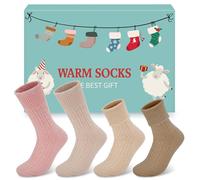 Beaulov 4 paia di calzini da donna invernali in lana merino, calzini termici Turn Over Cuff novità calzini in lana spessa calzini per donna regalo, rosa + polvere di radice + avena + caffè leggero