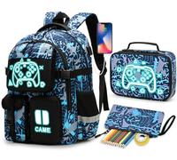 Beaulyn Set di zaino per bambini, grande zaino per ragazzi con borsa per il pranzo e astuccio, grandi zaini per la scuola con USB per ragazzo, Blu