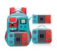 Beaulyn Zaino scolastico per bambini, zaino da 17 ″ per bambini, borsa per libri per studenti per scuola elementare e media età 6-18, Set di 3 zaini rosso/blu