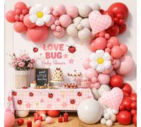 Beaumode Kit di ghirlande per feste di compleanno con coccinelle e coccinelle, rosa, rosso e bianco, per il primo compleanno di un insetto d'amore, decorazione per feste per baby shower (rosa, rosso