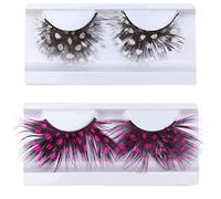 Beaupretty 2 Paia di Ciglia Finte Ciglia di Piume con Puntini Bianchi Rossi Ciglia Finte Colorate Extra Lunghe per Festival Halloween Cosplay Festa in Maschera