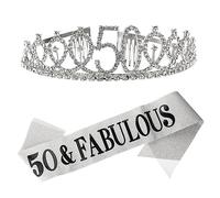 Beaupretty 2 Pezzi 50 Spallacci a Fascia Di Compleanno Donne Gioielli Da Sposa 50 e Favolosa Fascia Di Compleanno Decorazione Del Matrimonio Decorazioni Di Corone Gel Silver