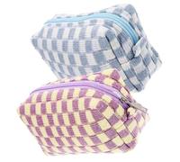 Beaupretty 2 Pezzi borsa cosmetica a scacchiera cosmetico borse trasparenti per le donne ricamato kit signore buste con cerniera Borsa dei trucchi Borsa per cosmetici in lana filato