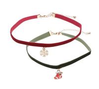 Beaupretty 2 pezzi Collana Choker Natalizia con Pendenti Decorativi Albero di Natale e Campanella Gioiello da Collo Elegante Rosso e Verde Accessorio Moda Festivo per Ragazze