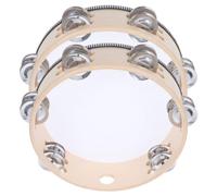 Beaupretty 2 Pezzi Tamburello Doppio con Due File di Sonagli in Legno Naturale da 25cm, Suono Chiaro e Risposta Ritmica Rapida per Festival e Lezioni