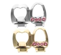 Beaupretty 2 Pezzi Zircone Rosa Bling Mouth Jewelry Denti Caps con Design Cuore Intagliato Double Grill Rhinestone per Uomo Donna Accessori Hip Hop Rapper