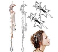 Beaupretty 4Pcs Moon Star clip per capelli strass mollette con perline nappa ciondoli per capelli gioielli per donne ragazza argento dorato