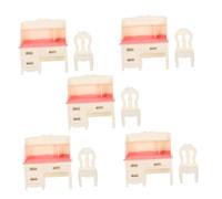 Beaupretty 5 Set Mobili Miniatura per Casa delle Bambole in Plastica Scrivania e Sedia Ufficio Accessori Sicuri per Gioco di Ruolo Creativo e Props Fotografici