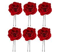 Beaupretty 6 forcine per capelli da sposa con rose rosse e fiori adesivi per capelli a forma di U per sposa e damigella d'onore