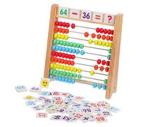 Beaupretty Abaco Legno per Perline Colorate Educativo per Sviluppo delle Competenze Matematiche Include Carte Numeriche Didattico per Prescolari