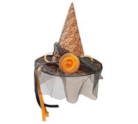 Beaupretty Cappello da Strega Donna Arancione Decorazioni Floreali in Rete Accessorio per Cosplay di Halloween Travestimento e Feste Stagionali