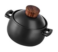 Beaupretty Casseruola in Ceramica 2.5l Nero Resistente al Calore con Manico Spesso e Coperchio per Zuppe e Stufati in Cucina Domestica