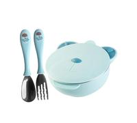 Beaupretty Ciotole per Acciaio Inossidabile con Ventosa e Design Cartoon Isolamento Termico con Calda o Fredda Piatto Svezzamento per Ragazzo Ragazza e Blu Riutilizzabile