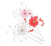 Beaupretty Forcine per Chioma da Sposa con Fiori a Forma di U, Set da 3 Pezzi in Bianco, Rosa e Rosso, Accessori Floreali Tradizionali Cinesi per Acconciature Eleganti e Occasioni