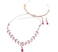Beaupretty Impostato Set di tre pezzi per copricapo da sposa medievale per le donne gargantillas de mujer elegantes collana a goccia d'oro corone rosse Tiara rosa