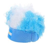 Beaupretty Parrucche Dei Fan Dell'argentina Giallo Mancare Parrucca Bandiera Nazionale Bob Per Il Margine Impostore Parrucca Riccia Bandiera Del Tifoso Poliestere