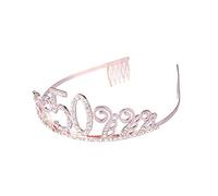 Beaupretty per Compleanno 50 Anni Cerchietto Diadema Principessa Donna Tiara Strass Cristallo con Pettine (Oro rosa)