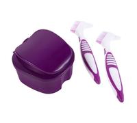 Beaupretty Porta Protesi Dentali con Spazzolino Doppia Faccia e Contenitore Antisgocciolamento Kit Pulizia Faccette e Apparecchi Custodia Compatta per Viaggi e Uso Quotidiano