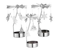 Beaupretty Portacandela a forma di carosello, girevole per candele, senza candele, 3 pezzi, angeli, fiocchi di neve, albero di Natale, decorazione per la casa