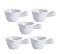 Beaupretty Set 5 Pezzi Mini Casseruole per Latte in Ceramica Bianca Manico, Contenitori per Salse e Scaldaburro, Adatti per Pasticcerie, Bar e Ristorazione Professionale