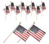 Beaupretty Set da 10 Mini Bandiere Americane in Poliestere Resistente 10x15 Cm Bastone Portatile per Decorazioni Patriottiche, Eventi Sportivi e Commemorazioni nel Giardino e