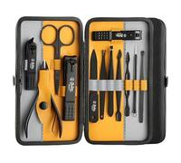 Beauté Secrets Essentials - Set per manicure con tagliaunghie, forbici in acciaio inox, kit per la toelettatura delle unghie, ago per acne, strumenti per punti neri, custodia da viaggio in pelle