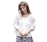 BEAUTELICATE Camicetta Donna Cotone Manica a Lanterna 3/4 Leggera Camicia Bluse Girocollo Elegante Blusa Ampia Tinta Unita Top Estate Primavera Autum, L