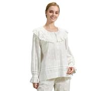 BEAUTELICATE Camicia da donna con ricamo vintage, 100% cotone, a maniche lunghe, con colletto a volant, per la casa e il tempo libero, colore bianco, bianco, L