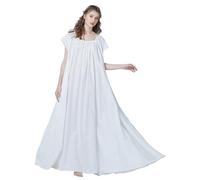 BEAUTELICATE Camicia da Notte Donna Estate 100% Cotone Lunga Vittoriano Camicia da Notte Maniche Corta Vintage Principessa Pigiama (Polsino E Orlo in Pizzo - Avorio,XXL)