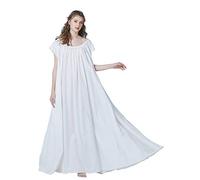 BEAUTELICATE Camicia da Notte Donna Estate 100% Cotone Lunga Vittoriano Camicia da Notte Maniche Corta Vintage Principessa Pigiama (Polsino E Orlo in Pizzo - Avorio,L)