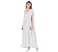 BEAUTELICATE Camicia da Notte Donna in Cotone Maniche Corte Stile Vittoriano Camicia da Notte Lungo Vintage Principessa Sleepwear Estivo Pigiami Avorio,XL