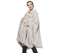 BEAUTELICATE Cappotto a Maglia Mantella Poncho in Pelliccia Sintetica Scialle con Collo Donna Stola Cardigan per Festa Matrimonio Invernale Sposa (Beige, Taglia Unica)