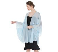 BEAUTELICATE Coprispalle Chiffon Donna Elegante Scialle Cardigan Kimono Lungo con Giromanica Trasparente Cover Up Estivo Mantelle per Abiti Sposa Damigella Matrimonio Festival (Blu Ghiaccio)