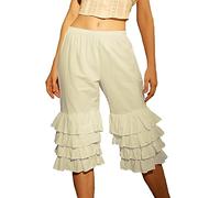 BEAUTELICATE Cotone Sottovesti a Pantalone Vittoriano Donne Mutande Sottoveste Bloomers Pants (Beige - Volant a 4 Strati, S)