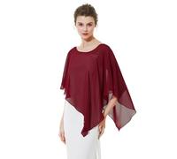 BEAUTELICATE Damen Chiffon Schal Stola Elegant Poncho Cape Brautjacket für Sommer Hochzeits Festlich Abendkleid (Asymmetrische - Burgundy, Einheitsgröße)